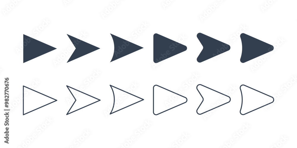Poster set of geometric arrow icons with sharp and rounded corners. flat vector design template elements. h
