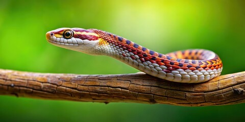 Obraz premium A cute snake slithering on a branch, reptile, serpent, wildlife, nature, exotic, scales, colorful, hissing, adorable