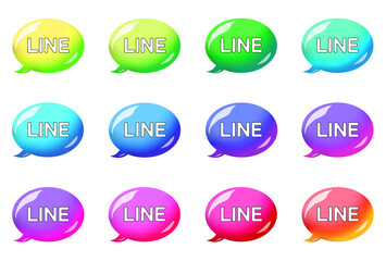 クリアな透明感のあるカラフルなグラデーションのlineのテキスト入り吹き出しセット