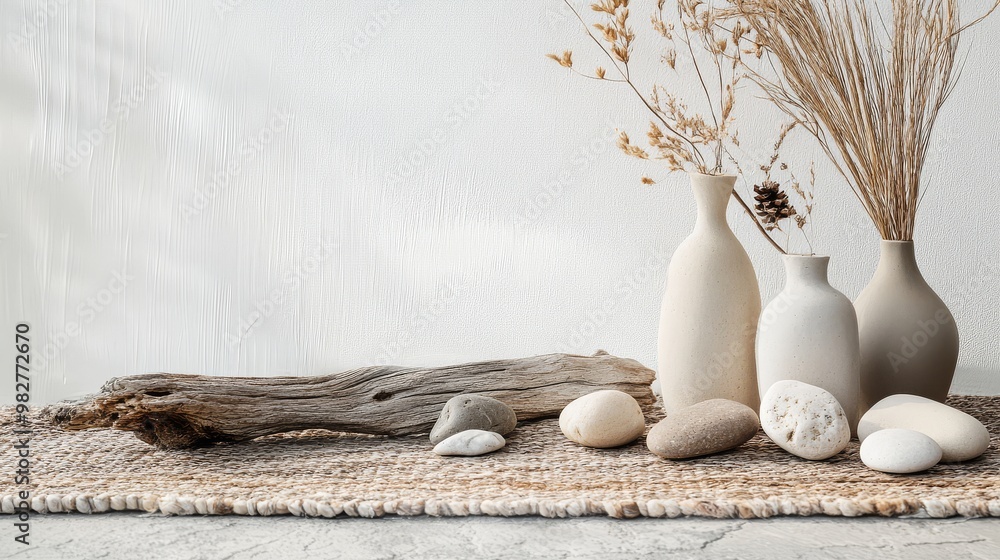 Aufkleber soft textures and natural elements create a calming arrangement with vases and stones