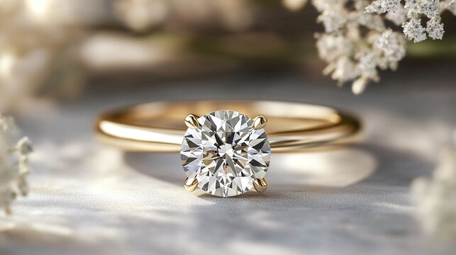 luxurious yellow gold engagement ring set in a classic solitaire style, featuring a stunning diamond that sparkles beautifully