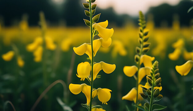 blooming crotalaria juncea field