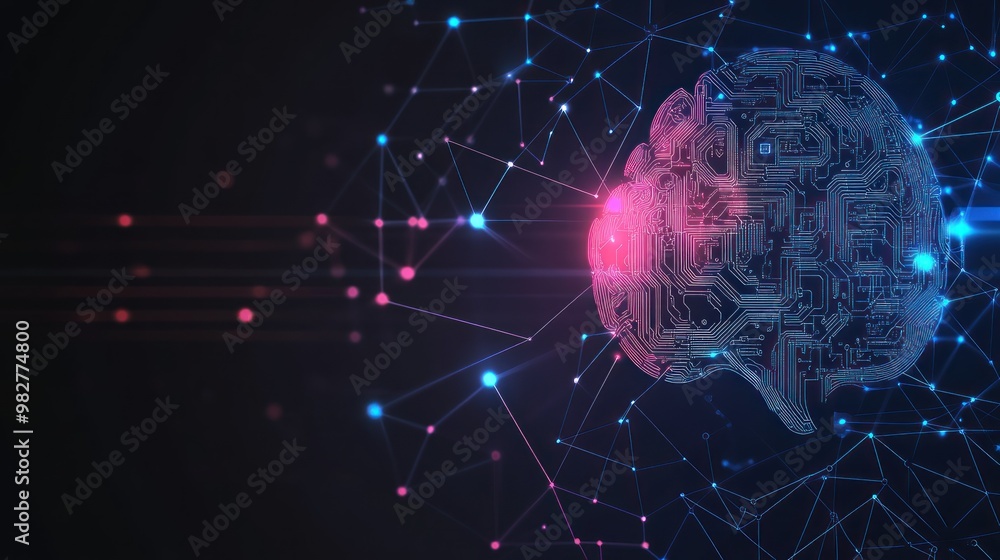 Poster a digital brain composed of circuitry, representing artificial intelligence and connectivity.