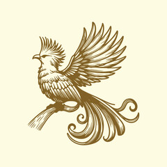 Naklejka premium Bird illustration with golden color
