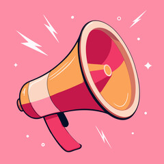 Megaphone icon. Loudspeaker vector sign. Shout announce on pink background. Loud speaker public announcement.