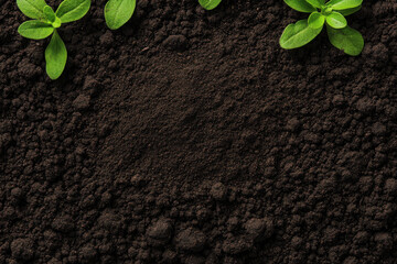 Naklejka premium Closeup of soil with visible fertilizer granules, supporting sprouting plants, fertilizer, soil enrichment