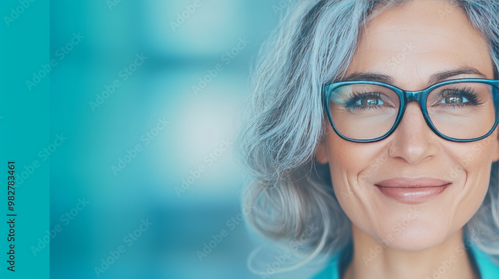 Canvas Prints Smiling woman with silver hair and glasses.