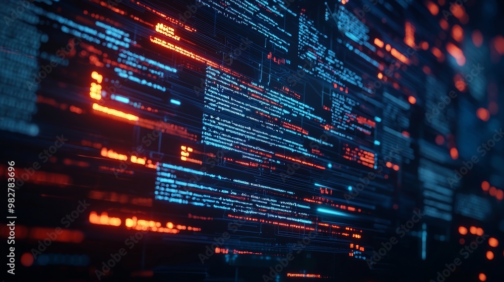 Poster network with random programming code, internet and software development concept, futuristic technolo