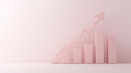A pink graph showing upward growth with bars increasing in height.