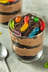 Sweet Sugary Dirt Chocolate Pudding with Gummy Worms