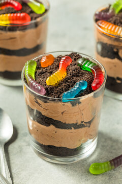 Sweet Sugary Dirt Chocolate Pudding with Gummy Worms