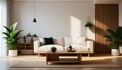 minimalist living room wooden accents plants