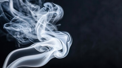 Ethereal White Smoke on Dark Canvas, delicate wisps of thin white smoke gracefully intertwine against a stark black backdrop, creating an enchanting and mystical atmosphere.