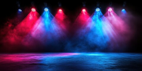 Colorful Stage Lighting with Smoke Effect Background