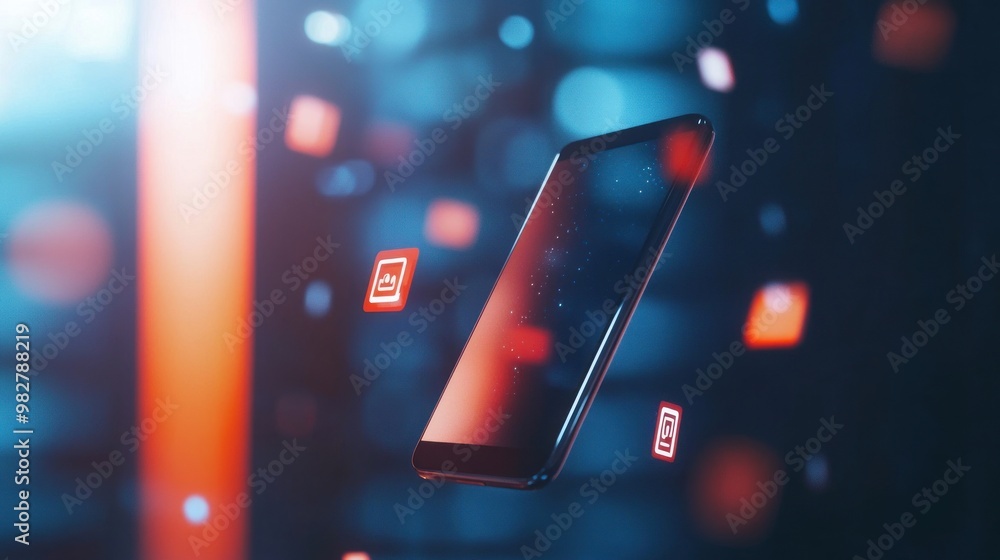 Aufkleber a smartphone floating in a digital environment, symbolizing technology and connectivity.