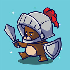 vector cute bear knight character illustration