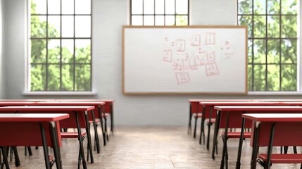 Empty Classroom Ready for Math Class featuring rows of clean desks