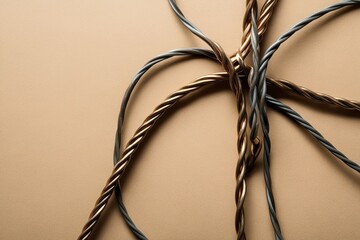 Industrial Design with Twisted Tangled Wires on Neutral Background