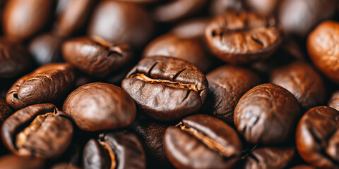Fototapeta premium Closeup of coffee beans for background, Coffee time and relax background, Generative AI