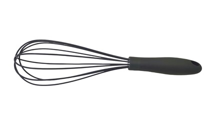 Top view of a grey plastic French whisk, showcasing its simple, sleek design with wire loops extending from the handle, ideal for mixing and whisking ingredients with ease.