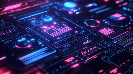 Detailed visualizations of complex algorithms and data analytics on the interface of a futuristic stock