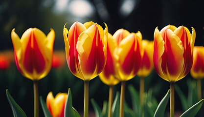 yellow red orange pink tulip flowers blooming