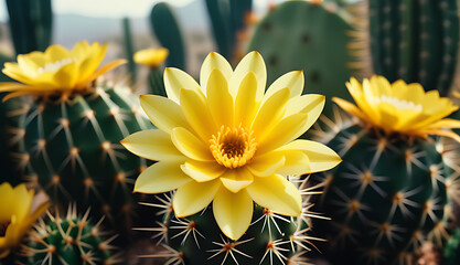 yellow flower blooming cactus plant
