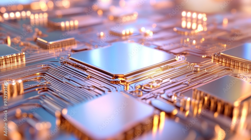 Poster intricate close-up of a computer circuit board design