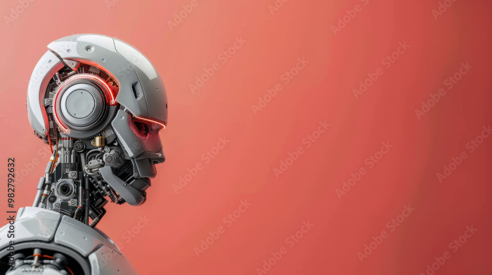 Poster high-tech robot in a side profile view, featuring intricate mechanical details and a sleek design, s