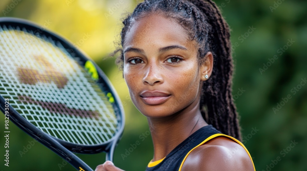 Canvas Prints A young athlete poses confidently with a tennis racket, showcasing determination and skill.