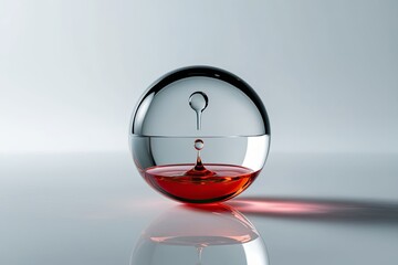 Clear Crystal Orb with Liquid Drop Isolated on White Background