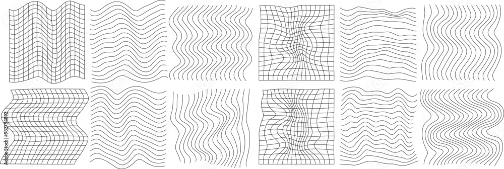 Aufkleber set of geometry wireframe grid on transparent background. 3d abstract posters, patterns, cyberpunk e