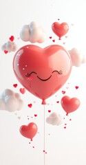 A cheerful heart-shaped balloon surrounded by smaller hearts and clouds, conveying love and joy.