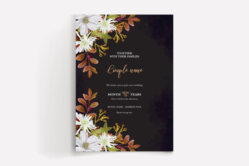 WEDDING INVITATION FRAME WITH FLOWER DECORATIONS WITH FRESH LEAVES