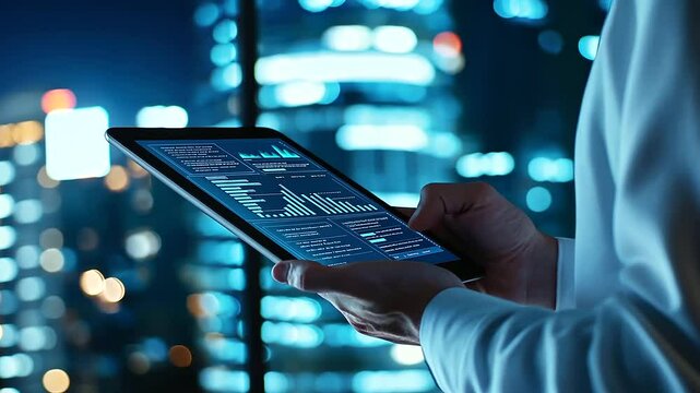 A corporate auditor with a tablet in hand, cross-referencing sustainability data with ESG compliance guidelines