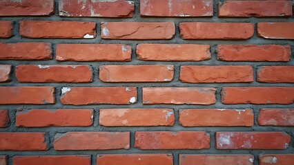 Fototapeta premium A weathered red brick wall with visible mortar lines, showcasing an aged and rustic appearance. Perfect for industrial, urban, or vintage-themed designs with a raw, textured aesthetic.