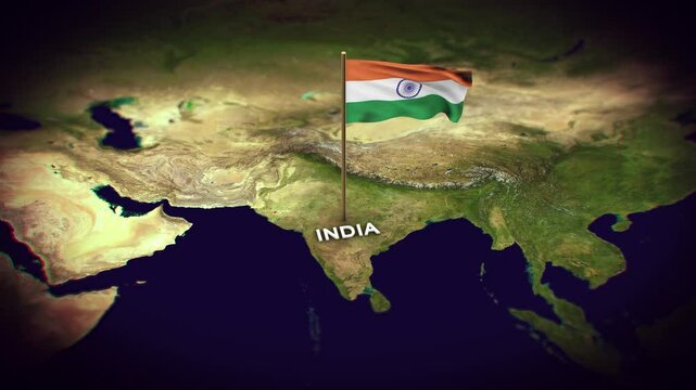The Flag of India on the World Map, india map with flag 3d animation
