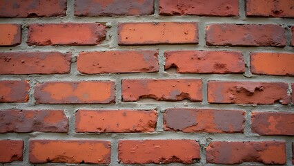 Obraz premium A weathered red brick wall with visible mortar lines, showcasing an aged and rustic appearance. Perfect for industrial, urban, or vintage-themed designs with a raw, textured aesthetic.