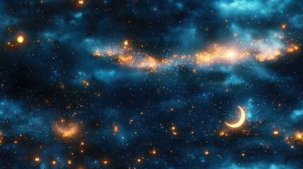 Obraz premium Tiny enchanted broomsticks flying under a starry sky