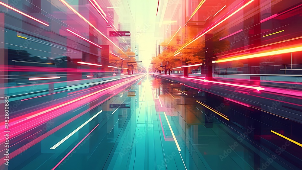 Poster abstract digital glitch featuring distorted color bars and a noise background. perfect for tech, med
