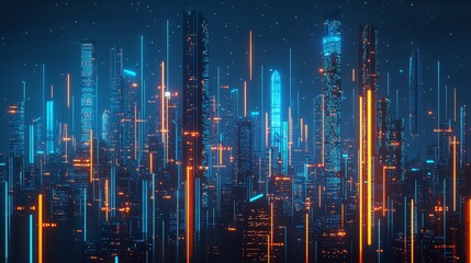 Fototapeta premium Future metropolis with stock, advanced technology, and holographic interfaces