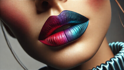 A striking close-up of a woman's lips with vibrant colors, featuring deepened shadows for more dramatic contrast