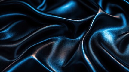Obraz premium A close-up of smooth, dark blue satin fabric, showcasing its texture and sheen.