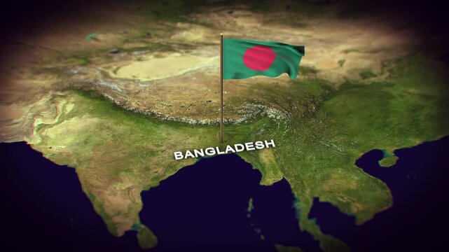 The Flag of Bangladesh on the World Map, Bangladesh map with flag 3d animation