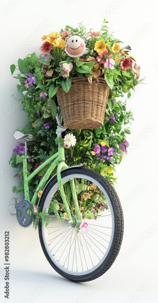 Canvas Prints A whimsical bicycle adorned with vibrant flowers in a basket, showcasing nature's beauty.