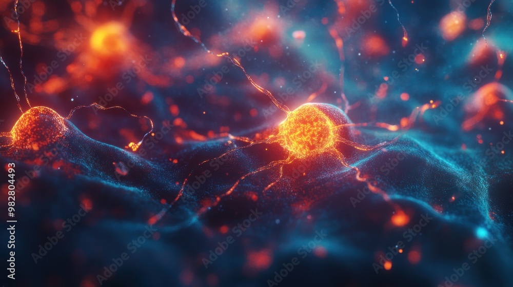 Poster abstract visualization of neurons with glowing connections, representing neural networks.