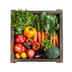 Crate of Organic Vegetables Including Carrots and Peppers

