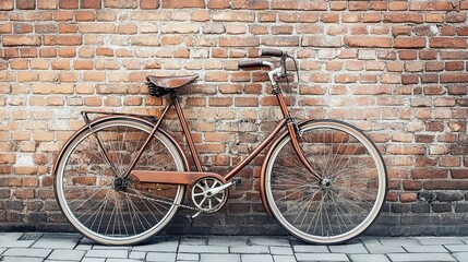 old bicycle in front of brick wall