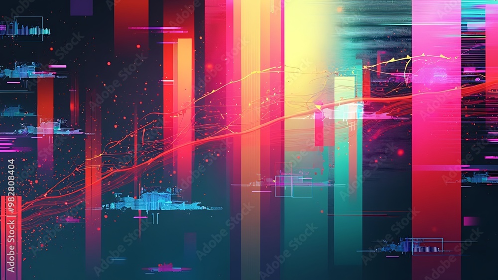 Aufkleber abstract digital glitch featuring distorted color bars and a noise background. perfect for tech, med