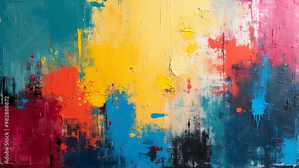 Poster abstract hand-painted canvas background with bold textures and colors, perfect for creative and arti